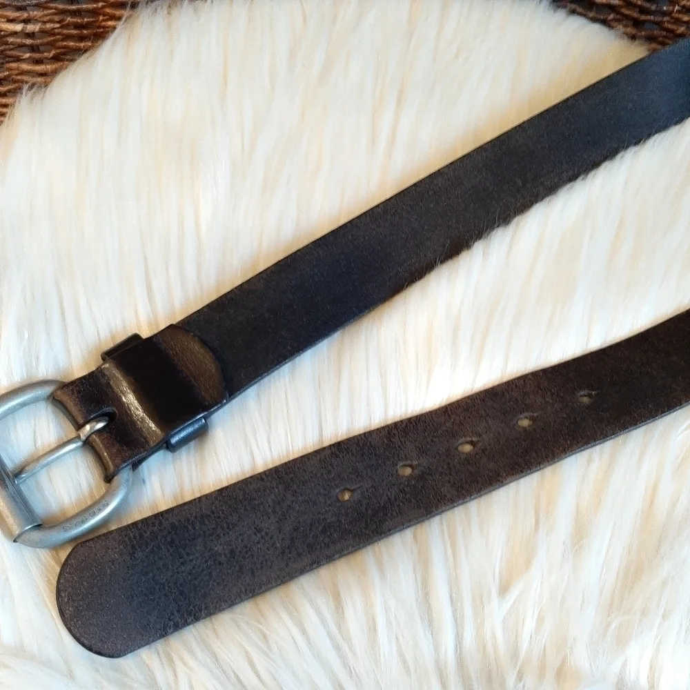 Fossil Fuel Distressed Brown Leather Belt Unisex Men's 34 Women's Brass Boho